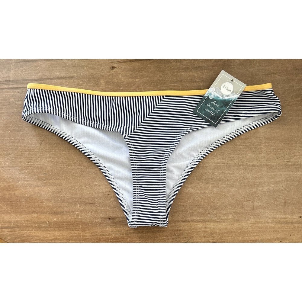 Eidon Womens Rebel Bikini Bottom Swimwear Navy Blue Stripe Size M NEW